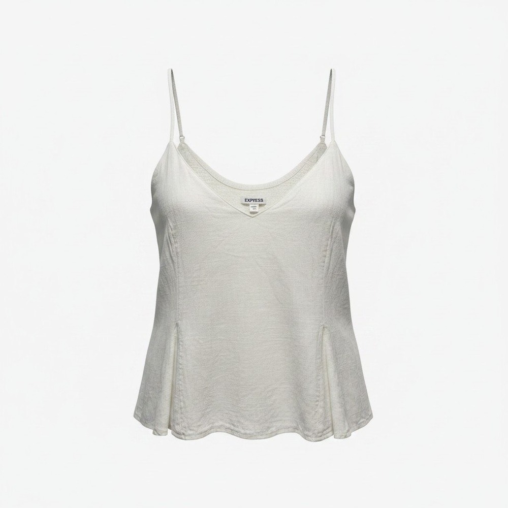 Cami Top Express XL Womens White Excellent Linen Blend Peplum Smocked 008635353